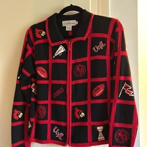 Collegiate zip front cardigan sweater